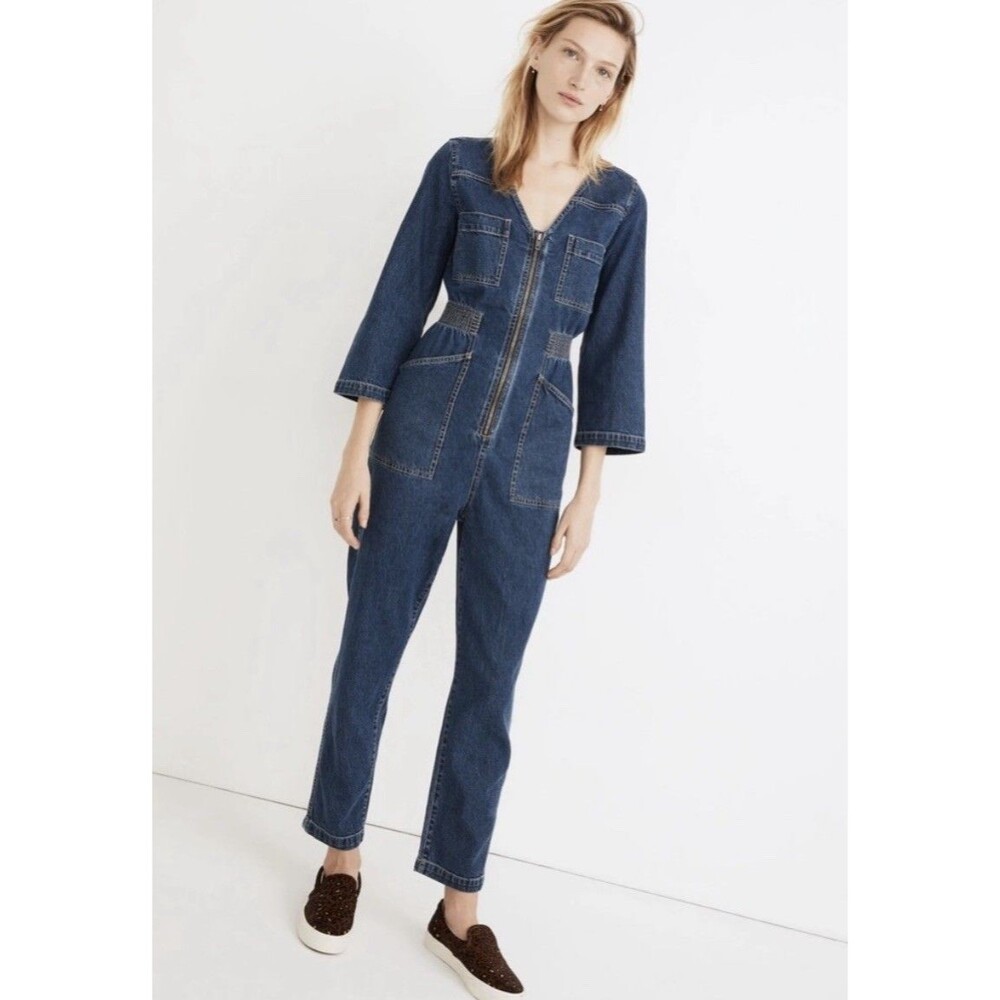 Madewell Denim Patch Pocket Coverall Jumpsuit in Amfield Wash Womens XXS